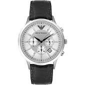 Giorgio Armani Emporio Herr Kronografklocka i klassisk stil med svart läderrem AR2432
