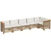 vidaXL Soffgrupp för trädgården med dynor 6 delar beige konstrotting