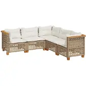 vidaXL Soffgrupp för trädgården med dynor 5 delar beige konstrotting