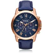 Fossil Grant Kronograf Blått Läderarmband FS4835 Herrklocka blå