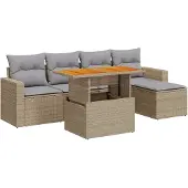 vidaXL Soffgrupp för trädgården med dynor 6 delar beige konstrotting