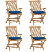 vidaXL Trädgårdsstolar med blåa dynor 6 st massiv teak
