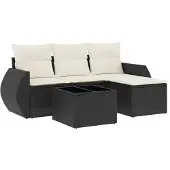 vidaXL Loungegrupp för trädgården med dynor 5 delar svart konstrotting