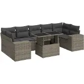 vidaXL Loungegrupp för trädgården med dynor 8 delar grå konstrotting