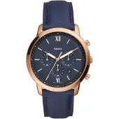 Fossil Herr 44mm Neutra Kronograf Mörkblå Läderklocka FS5454 svart