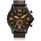 Fossil Men's Nate Quartz rostfritt stl och lder kronografklocka Frg: Svart Mrkbrun (Modell: JR1487)