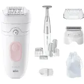 Braun Silk-épil 5 5-230, Rosa, Vit, 28 pincetter, MicroGrip, 0,5 mm, Batteri, Inbyggt batteri