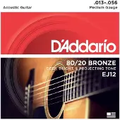Daddario EJ12 80/20 Bronze Acoustic Guitar Strings Medium 13-56
