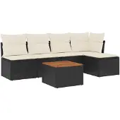 vidaXL Loungegrupp med dynor 6 delar svart konstrotting