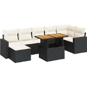 vidaXL Loungegrupp för trädgården med dynor 8 delar svart konstrotting