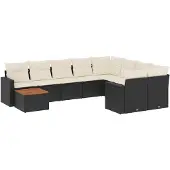 vidaXL Loungegrupp 10 delar med svarta dynor konstrotting