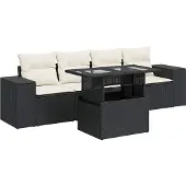 vidaXL Loungegrupp för trädgården med dynor 5 delar svart konstrotting