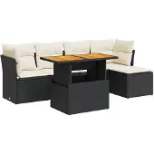 vidaXL Loungegrupp med dynor 6 delar svart konstrotting