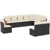 vidaXL Loungegrupp 10 delar med svarta dynor konstrotting