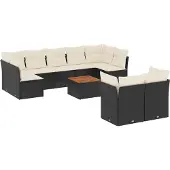 vidaXL Loungegrupp 10 delar med svarta dynor konstrotting