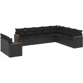 vidaXL Loungegrupp 10 delar med svarta dynor konstrotting