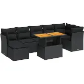 vidaXL Loungegrupp för trädgården med dynor 8 delar svart konstrotting
