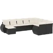 vidaXL Loungegrupp 10 delar med svarta dynor konstrotting
