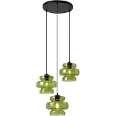 QAZQA Retro Pendellampa Svart med Grönt Glas 3-ljus - Denise