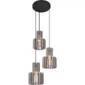 QAZQA Retro Pendellampa Svart med Taupe 3-ljus - Filt