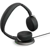 Jabra Evolve2 65 Flex Link380a MS + Ladepad On-ear headset Bluetooth Stereo Svart Brusreducering Headset, Mikrofonljudavstängning, Volymkontroll, Induktion,