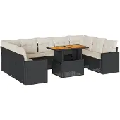 vidaXL Loungegrupp 10 delar med svarta dynor konstrotting