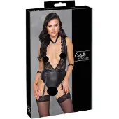 Cottelli Bondage - body med spets och halsband - svart - L