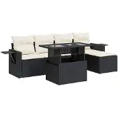 vidaXL Loungegrupp med dynor 6 delar svart konstrotting
