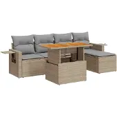 vidaXL Soffgrupp för trädgården med dynor 6 delar beige konstrotting
