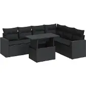 vidaXL Soffgrupp för trädgården med dynor 7 delar svart konstrotting
