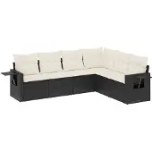 vidaXL Loungegrupp med dynor 6 delar svart konstrotting