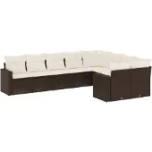 vidaXL Loungegrupp för trädgården med dynor 9 delar konstrotting brun