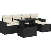 vidaXL Loungegrupp med dynor 6 delar svart konstrotting