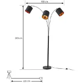 LINDBY golvlampa Nanika, 3 lampor, svart/guld, 200 cm, E27 Nanika, Svart, Vardagsrum / matsal, Metall, Modern, Golvlampa
