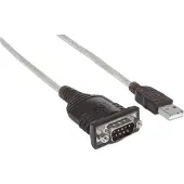 Manhattan USB 1.1, Seriell Anslutningskabel [1x USB 1.1 A hane - 1x D-SUB hane 9-pol] 0.45 m Silver-svart