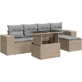 vidaXL Soffgrupp för trädgården med dynor 6 delar beige konstrotting