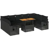 vidaXL Loungegrupp 10 delar med svarta dynor konstrotting