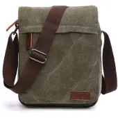 INF Sportig crossbody väska i canvas och läder DarkGreen