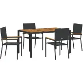 vidaXL Trädgårdsmöbelset 5 pcs Svart konstrotting