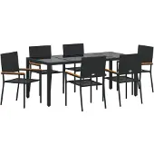 vidaXL Trädgårdsmöbelset 7 pcs Svart konstrotting