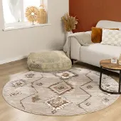 FRAAI Rund berbermatta | Blend Aztec beige hos Volero | Ø 160 cm | Syntet | Sicksack | Rund | Hög lugg