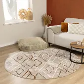 FRAAI Berbermatta rund | Blend Diamond beige hos Volero | Ø 160cm | Polypropen | Sicksack | Rund | Hög lugg