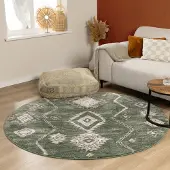 FRAAI Rund berbermatta | Blend Aztec grön hos Volero | Ø 240cm | Polypropen | Sicksack | Rund | Hög lugg