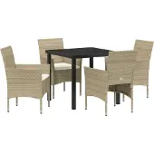 vidaXL Trädgårdsmöbelset med kudde 5 pcs Beige Poly rattan