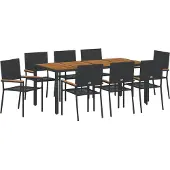 vidaXL Trädgårdsmöbelset 9 pcs Svart konstrotting