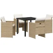 vidaXL Trädgårdsmöbelset med kudde 5 pcs Beige konstrotting
