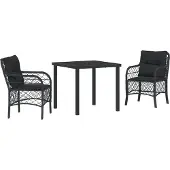 vidaXL Trädgårdsmöbelset med kudde 3 pcs Svart konstrotting
