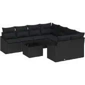 vidaXL Soffset med kudde med lagring 9 pcs Svart konstrotting