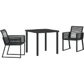 vidaXL Trädgårdsmöbelset 3 pcs Svart Poly rattan