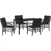vidaXL Trädgårdsmöbelset med kudde 5 pcs Svart konstrotting